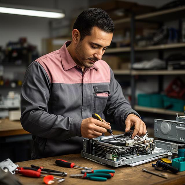 Juan, técnico especialista en electrodomésticos, trabajando con herramientas en el taller